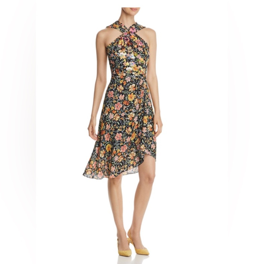 Kobi Halperin silk Steph halter dress sequin bodice size 6